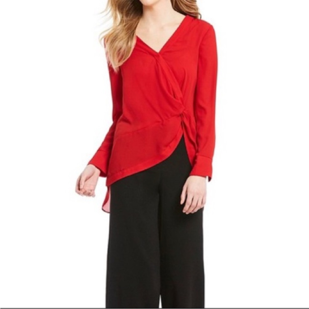Halston Heritage Vibrant Red Wrap Style Blouse